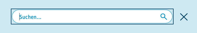 Suchfeld, in dem "Suchen" steht, rechts daneben ist eine Lupe und ein X zum Schließen